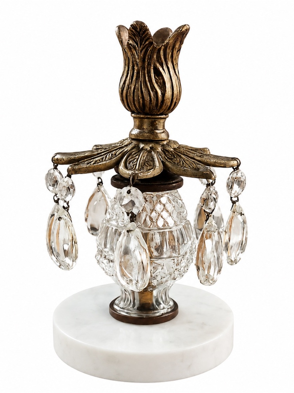 Vintage Crystal and Brass Accent candle stick with Marble Base